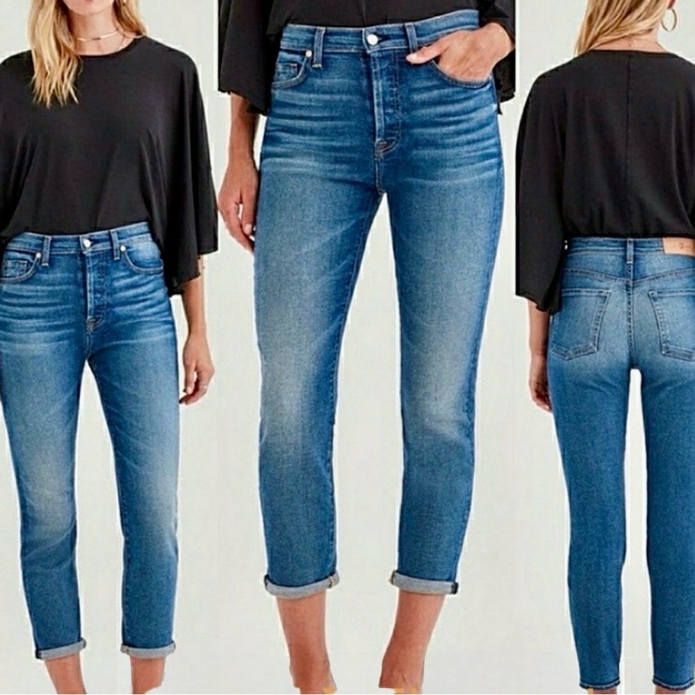 7 For All Mankind Button Fly High Rise Vintage Straight Leg Jeans 26